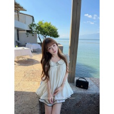 批发Lukira 中古恋语 法式复古娃娃领泡泡袖连衣裙女<b class='q'>夏</b>季高腰A字短裙