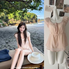 批发塞西莉亚浪漫蕾丝花边天丝苎麻小上衣<b class='q'>女</b>装U领短袖