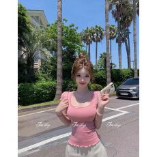 批发06/17 JMSHOP 美欲<b class='q'>轻熟</b>tee 全员自留！天丝羊毛针织T恤U领波浪边