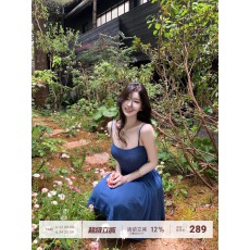 批发Fart Shop地中海花园 高弹毛织可调节吊带连衣裙女<b class='q'>春</b>夏中裙