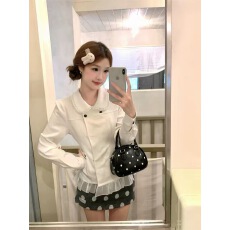 批发韩风chic一整套收腰花边拼接<b class='q'>衬衫</b><b class='q'>波点</b>裙子秋季穿搭独特漂亮套装裙