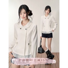 批发LENNEA韩式小众设计感收腰<b class='q'>衬衫</b>女<b class='q'>长袖</b>花边拼接显瘦通勤上衣外套