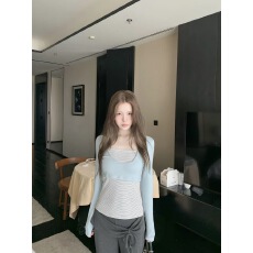 批发FallinFang方几实穿王100竹节棉肩袢<b class='q'>T</b><b class='q'>恤</b>女圆领七分/长袖上衣