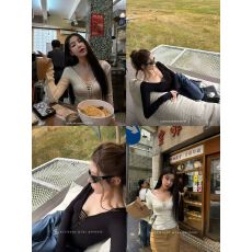 批发美式辣妹风V领绑带五分<b class='q'>袖</b><b class='q'>T</b><b class='q'>恤</b>女2026夏季新款显瘦修身性感纯欲上衣