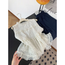 批发实拍 控价20 波点木耳边<b class='q'>无袖</b>雪纺衬衫女新款夏季宽松薄透小上衣