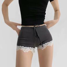 批发美式辣妹蕾丝拼接低腰<b class='q'>短裤</b>休闲夏季修身新款抽绳外穿健身运动热裤