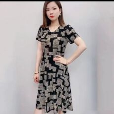 批发加大加肥中年妈妈网红<b class='q'>短袖</b>连衣裙女夏季新款大码中长款洋过膝裙子