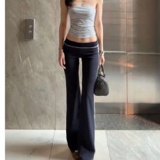 批发美式复古辣妹风低腰喇叭裤女2026藏青色修身阔腿<b class='q'>百搭</b>显瘦包臀长裤