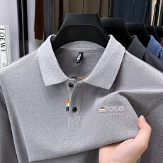 批发男士Polo衫厂家直供2025秋新款轻奢刺绣长袖翻领T恤现货批发