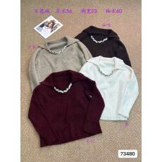 批发减龄时尚翻领重工编织针织宽松长袖毛衣