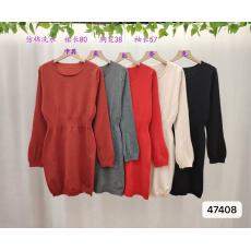 批发纯欲圆领纯色修身显瘦<b class='q'>喇叭袖</b>针织<b class='q'>连衣裙</b>