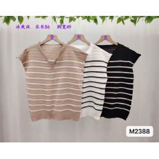 批发时尚V领撞色<b class='q'>条纹</b>针织宽松针织小飞袖上衣