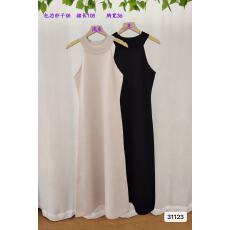 批发法式气挂脖针织收腰显瘦无袖连衣裙