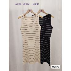 批发纯欲辣妹风U领撞色条纹显瘦背心连衣裙