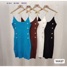 批发性感辣妹风双排扣针织修身链条吊带裙