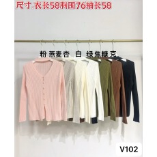 批发V 领竖坑条<b class='q'>针织</b><b class='q'>开衫</b>女 单排扣修身弹力长袖显瘦短款上衣多色