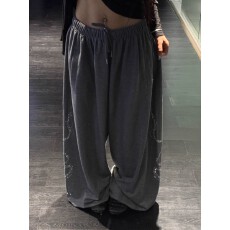 批发加绒加厚美式复古烫钻蛇纹<b class='q'>印花</b>休闲裤女街头宽松运动拖地卫裤潮牌