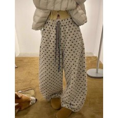 批发原版面料保暖加厚秋冬款复古慵懒风韩系抽绳波点颗粒绒过冬休闲裤