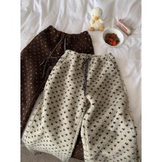 批发原版面料保暖加厚秋冬款复古慵懒风韩系抽绳波点颗粒绒过冬休闲裤