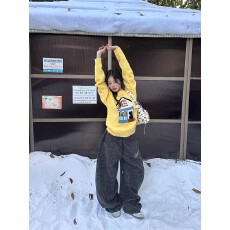 批发广州原版面料字母刺绣美式复古慵懒感条纹休闲男<b class='q'>女</b>垂感宽松弯刀裤