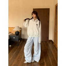 批发夏季薄款工装风条纹阔腿裤<b class='q'>女</b>宽松自然腰松紧带廓形长裤休闲裤伞兵