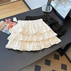 批发木耳花边法式半身裙女夏甜美高腰蛋糕裙百搭蓬蓬裙半身A字裙