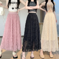 批发实拍 春夏季休闲仙女网纱<b class='q'>半身裙</b>高腰显瘦百搭单品网纱飘逸中长裙