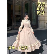 批发复古新中式甜美少女长袖拼接假两件<b class='q'>连衣裙</b>