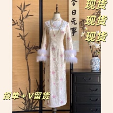 批发画报夫人复古旗袍连衣裙加绒加厚秋冬款