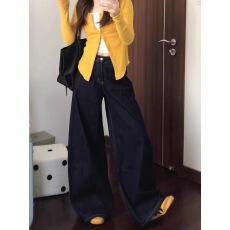 批发小个子复古水洗阔腿牛仔<b class='q'>裤</b>女高腰垂感<b class='q'>宽松</b>显瘦直筒拖地<b class='q'>裤</b>