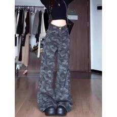 批发小个子美式高街迷彩阔腿<b class='q'>牛仔裤</b><b class='q'>女</b>高腰宽松垂感<b class='q'>直筒</b>拖地裤