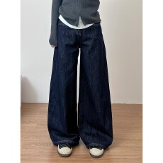 批发小个子复古水洗阔腿<b class='q'>牛仔裤</b><b class='q'>女</b>高腰垂感宽松显瘦直筒拖地裤