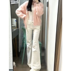 批发小个子复古<b class='q'>白</b>色微喇牛仔裤女秋冬低腰修身显瘦喇叭拖地裤