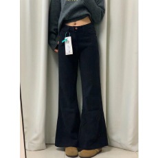 批发小个子复古黑色微喇<b class='q'>牛仔裤</b>女高腰宽松阔腿<b class='q'>显瘦</b>喇叭拖地裤