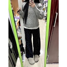 批发小个子黑色碎花波点休闲直筒<b class='q'>牛仔裤</b>女高腰宽松<b class='q'>显瘦</b>阔腿裤子