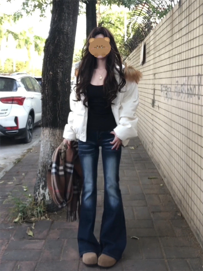 작은 키 마이크로 나팔 청바지 여성 새로운 배 모양 핫걸 로우 웨이스트 몸매 가꾸기 슬림해 보이는 신축성 호스 슈 바지