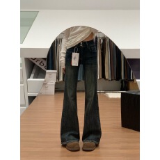 批发小个子美式复古双扣微喇叭<b class='q'>牛仔</b>裤女新款高腰弹力显瘦马蹄裤