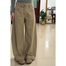 批发小个子卡其色阔腿<b class='q'>牛仔裤</b>女高腰宽松百搭垂感<b class='q'>休闲</b>直筒拖地长裤
