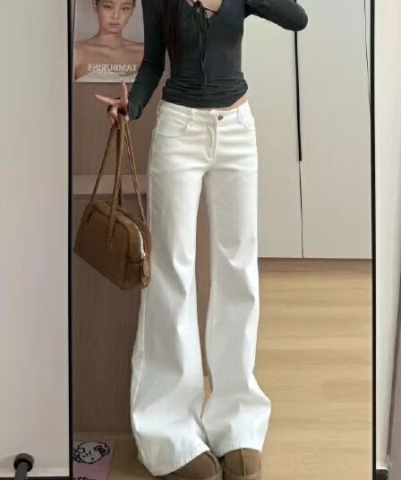작은 키 아메리칸 부츠컷 청바지 여성 새로운 아니요 막대기 다리 핫걸 로우 웨이스트 슬림해 보이는 바닥 청소 나팔 바지