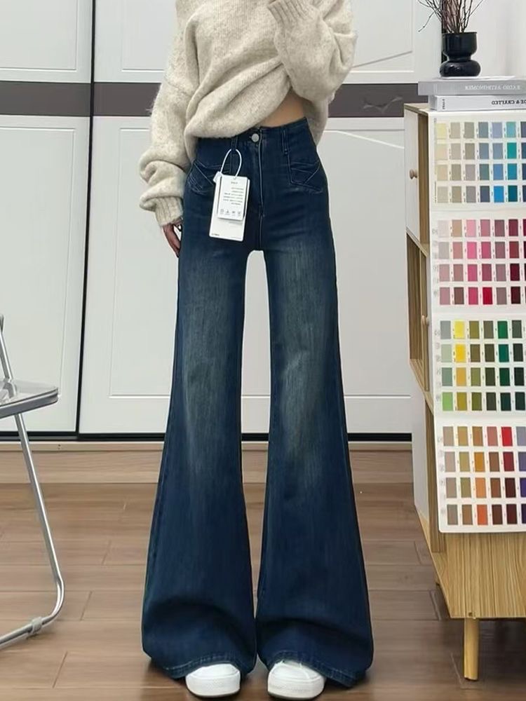 작은 키 아메리칸 핫걸 높음 거리 부츠컷 청바지 여성 하이웨이스트 새로운 다용도 슬림해 보이는 나팔 긴 바지