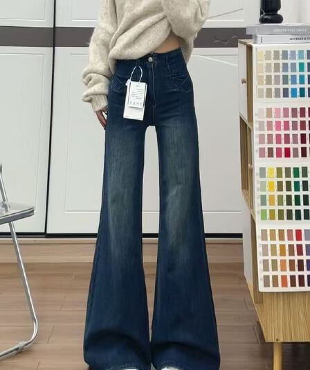 작은 키 아메리칸 핫걸 높음 거리 부츠컷 청바지 여성 하이웨이스트 새로운 다용도 슬림해 보이는 나팔 긴 바지