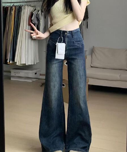 작은 키 아메리칸 핫걸 높음 거리 부츠컷 청바지 여성 하이웨이스트 새로운 다용도 슬림해 보이는 나팔 긴 바지
