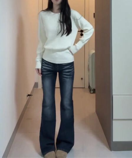 작은 키 레트로 마이크로 나팔 청바지 여성 새로운 핫걸 로우 웨이스트 몸매 가꾸기 슬림해 보이는 신축성 호스 슈 바지