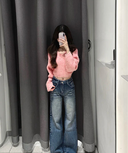 작은 키 아메리칸 워싱 레트로 나팔 청바지 여성 하이웨이스트 루즈핏 슬림해 보이는 아니요 막대기 다리 부츠컷 바지