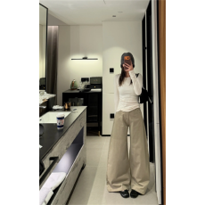 批发小个子卡其色美式宽松阔腿牛仔裤<b class='q'>女</b>高腰垂感休闲直筒拖地<b class='q'>长裤</b>