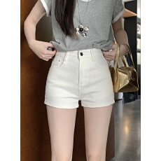 批发实拍~小个子美式辣妹牛仔裤女夏季白色高腰显瘦<b class='q'>裤子</b>性感紧身短裤