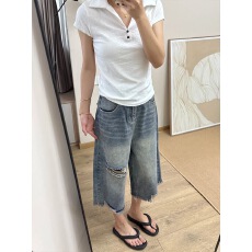 批发小个子美式直筒破洞牛仔短<b class='q'>裤</b>女夏季高街阔腿宽松显瘦<b class='q'>百搭</b>七分中<b class='q'>裤</b>