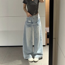 批发小个子美式浅色水洗牛仔<b class='q'>裤</b>女2026新款低腰宽松<b class='q'>显瘦</b>百搭直筒拖地<b class='q'>裤</b>