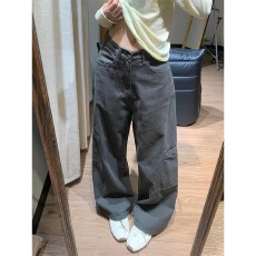 批发小个子美式灰色直筒工装<b class='q'>牛仔裤</b>女秋季新款高腰宽松显瘦<b class='q'>休闲</b>阔腿裤