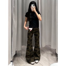 批发小个子美式高街迷彩微喇牛仔裤<b class='q'>女</b>低腰显瘦不贴腿喇叭拖地<b class='q'>长裤</b>